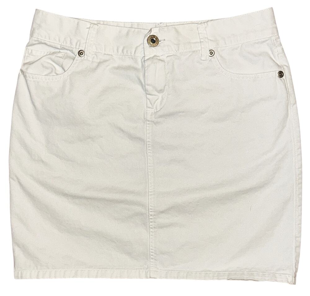New York & Company Mini Skirt White w/ Blue Pocket Embroidery Size 8